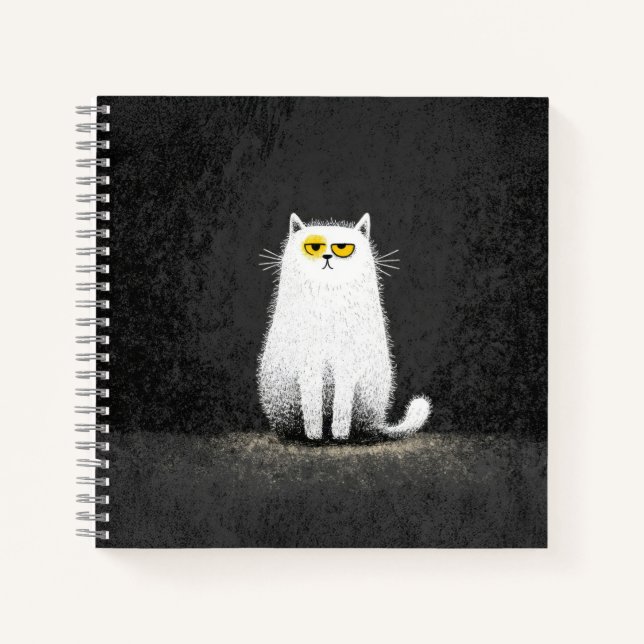 Grumpy White Cat – Funny Minimal Cat Art Notebook (Front)