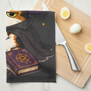 Grumpy Witch Cat Halloween Tea Towel