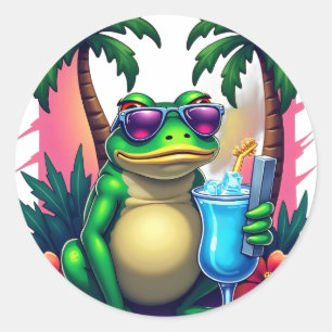 Grumpy Y2K Frog Vaporwave Tropical Retro 2000s Coo Classic Round Sticker