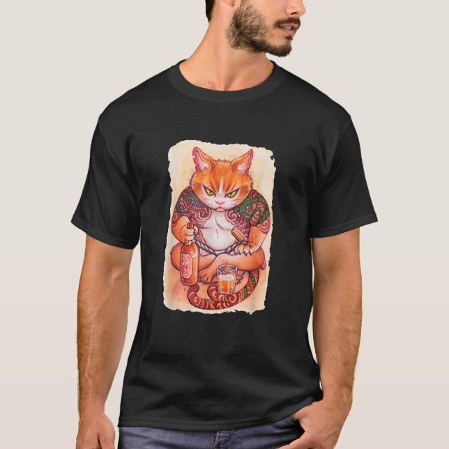 Grumpy Yakuza Cat tattoo Style Japan Gift Raglan B T-Shirt (Front)