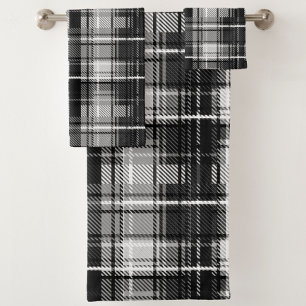 Grunde Black White Flannel Plaid Tartan Design  Bath Towel Set