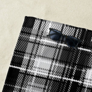 Grunde Black White Flannel Plaid Tartan Design  Beach Towel