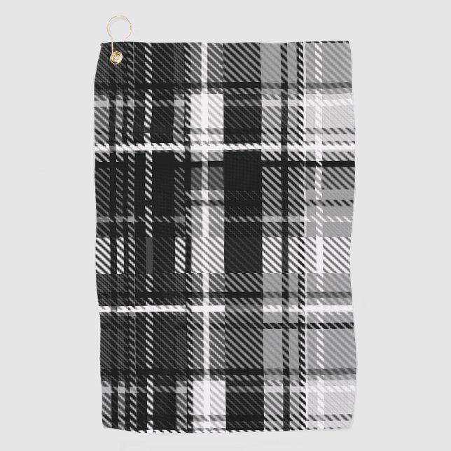 Grunde Black White Flannel Plaid Tartan Design  Golf Towel (Front)