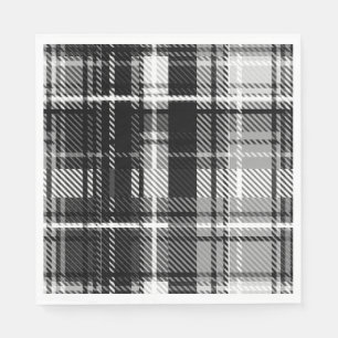 Grunde Black White Flannel Plaid Tartan Design Napkin