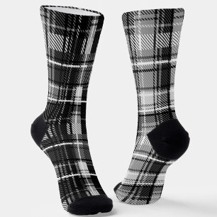Grunde Black White Flannel Plaid Tartan Design  Socks