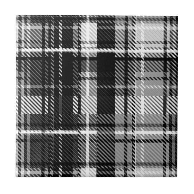 Grunde Black White Flannel Plaid Tartan Design  Tile (Front)