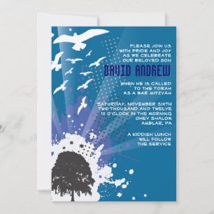 GRUNDGE TREE WITH BIRDS Bar Bat Mitzvah Invitation