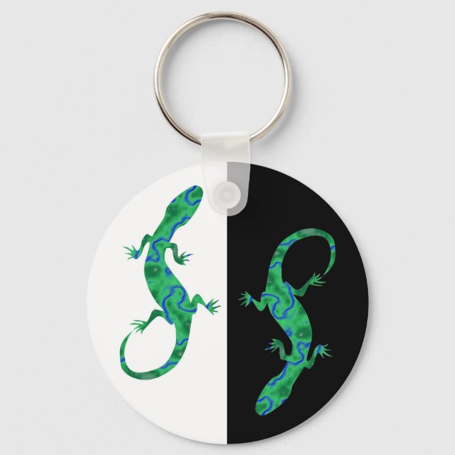 Grüner Gecko ArtDeco black and white Key Ring (Front)