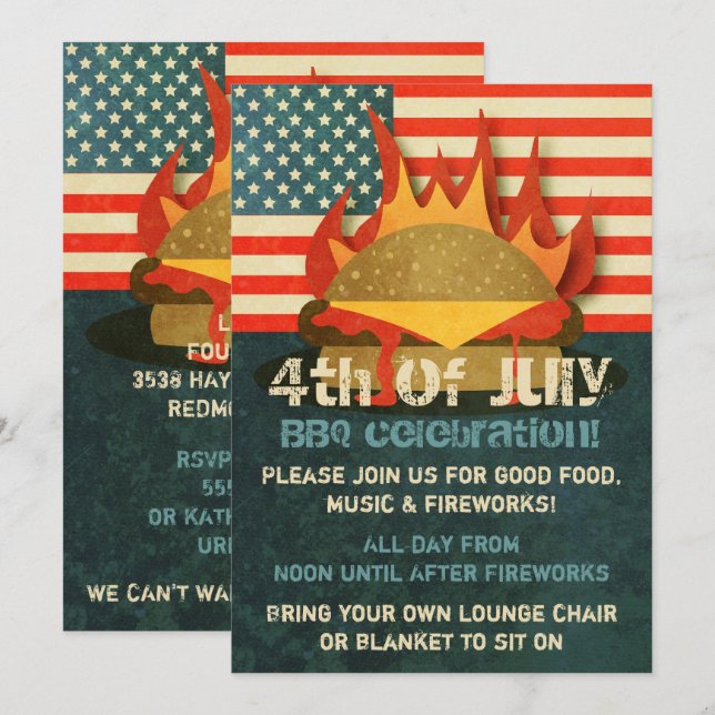 Grunge 4th of July BBQ Party Invitations (Front/Back)
