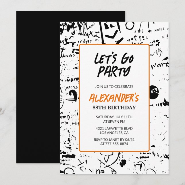 Grunge 88th birthday invitations Men Graffiti  (Front/Back)