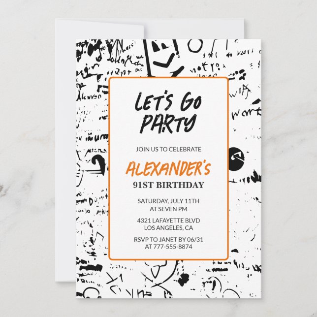 Grunge 91st birthday invitations Men Graffiti (Front)