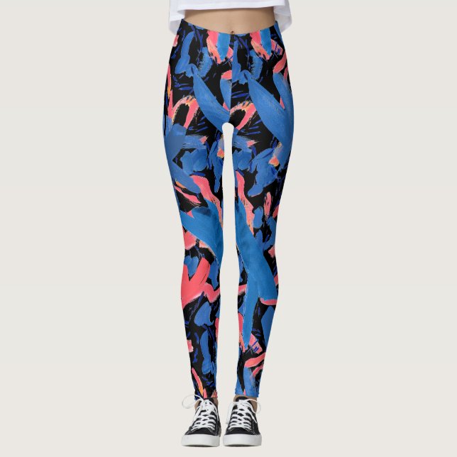 Grunge Abstract Floral Pattern Leggings (Front)