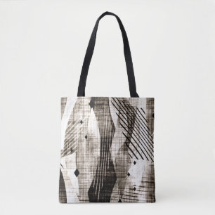 Grunge abstract geometric striped beige black tote bag