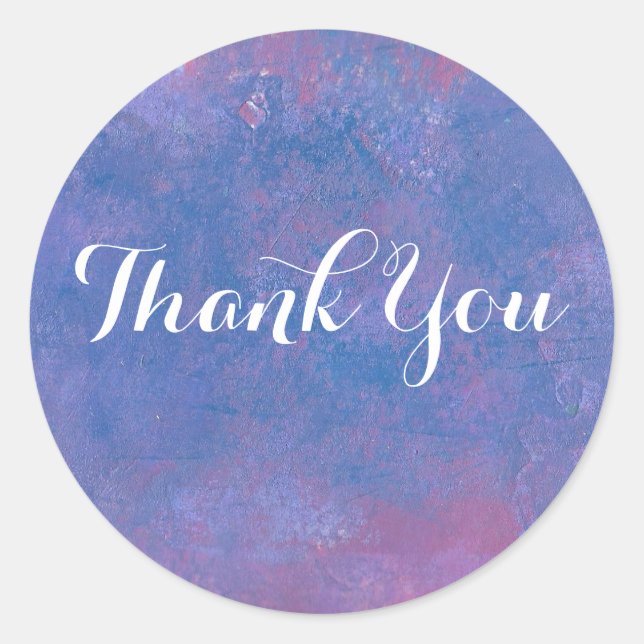 Grunge Abstract in Blue Purple and Red Thank You Classic Round Sticker (Front)