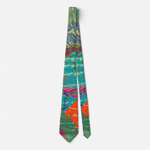Grunge abstract, orange, blue, grey, black . neck tie