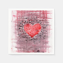 Grunge Abstract Red Heart Mixed Media Paper Napkin