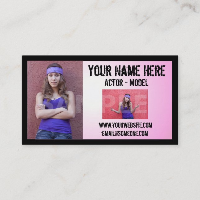 Grunge Actor Headshot Business Card (Front)