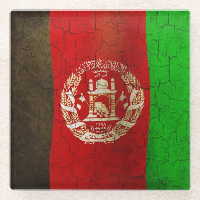 Grunge Afghanistan Flag Glass Coaster (Front)