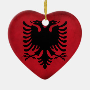 Grunge Albanian Flag [High Quality] Ceramic Tree Decoration