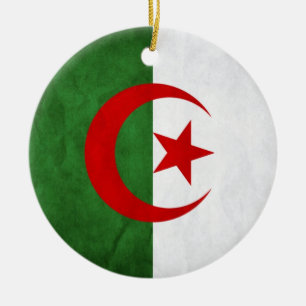 Grunge Algeria National Flag Ceramic Tree Decoration