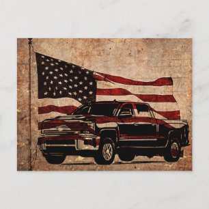 Grunge American Flag and Black Truck Patriotic Postcard