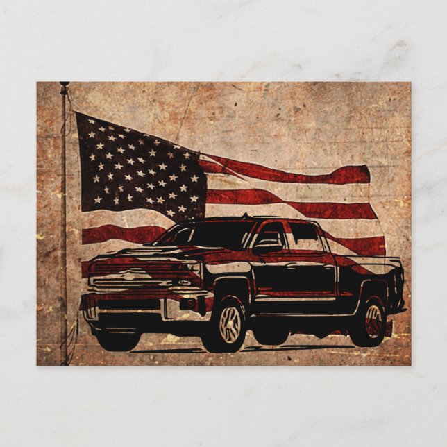 Grunge American Flag and Black Truck Patriotic Postcard (Front)
