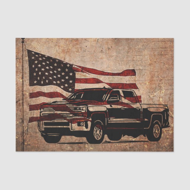 Grunge American Flag and Black Truck Patriotic Tissue Paper (Front)