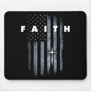 Grunge American Flag and Cross Faith Christian Mouse Mat