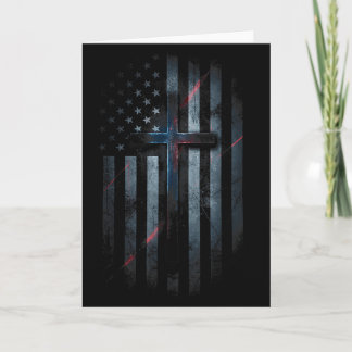 Grunge American Flag And Cross Faith Family Freedo Card