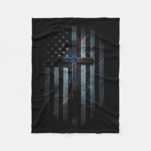 Grunge American Flag And Cross Faith Family Freedo Fleece Blanket
