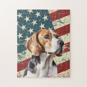 Grunge American Flag Beagle Dog Jigsaw Puzzle