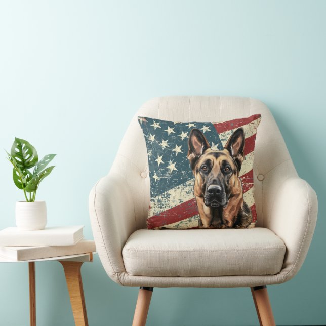 Grunge American Flag Belgian Malinois Dog Cushion (Chair)