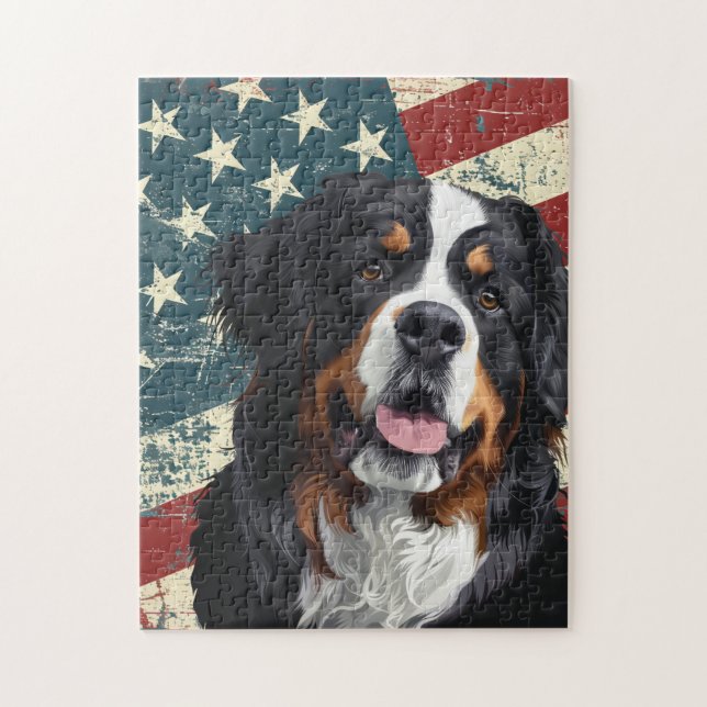Grunge American Flag Bernese Mountain Dog Jigsaw Puzzle (Vertical)