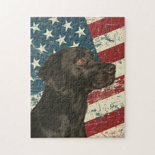 Grunge American Flag Black Labrador Retriever Dog Jigsaw Puzzle