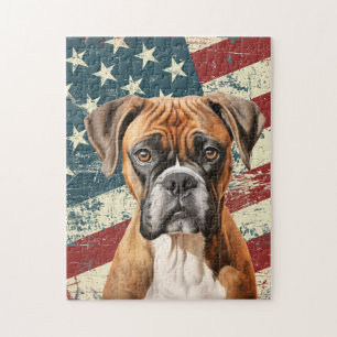 Grunge American Flag Boxer Dog Jigsaw Puzzle
