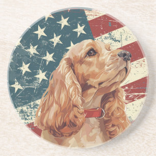Grunge American Flag Cocker Spaniel Dog Coaster
