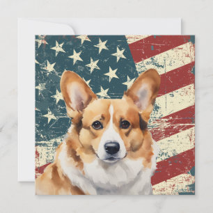 Grunge American Flag Corgi Dog Flat Card