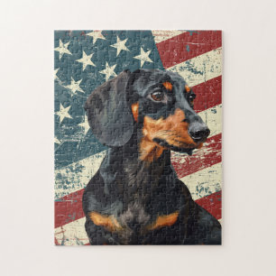 Grunge American Flag Dachshund Dog Jigsaw Puzzle