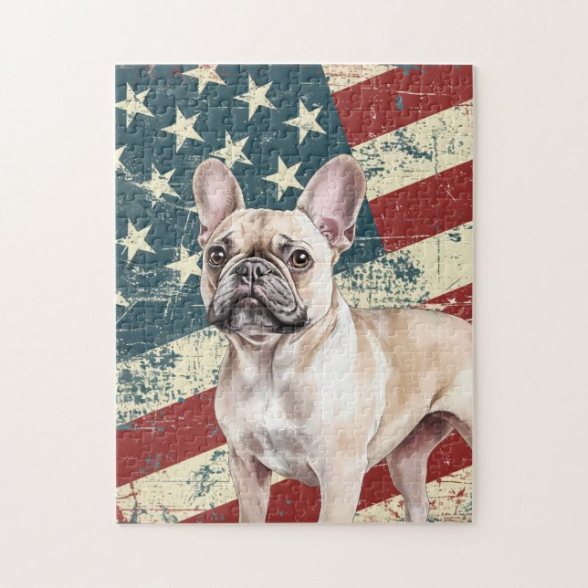 Grunge American Flag Fawn Tan French Bulldog Jigsaw Puzzle (Vertical)