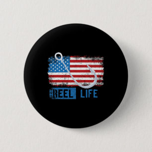Grunge American Flag Fisherman Graphic 6 Cm Round Badge