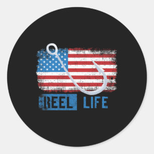 Grunge American Flag Fisherman Graphic Classic Round Sticker