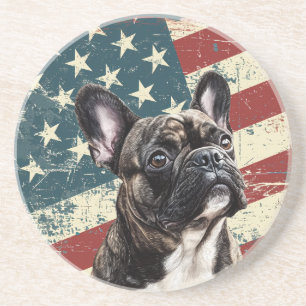 Grunge American Flag French Bulldog Coaster