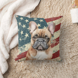 Grunge American Flag French Bulldog Cushion