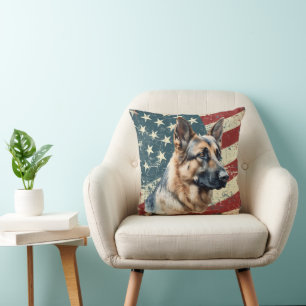 Grunge American Flag German Shepherd Dog Cushion