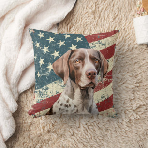 Grunge American Flag German Shorthaired Pointer Cushion