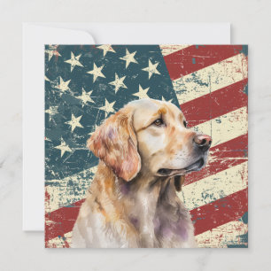 Grunge American Flag Golden Retrieve Dog Flat Card