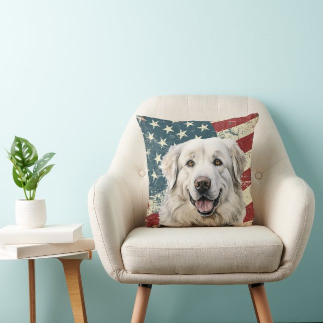 Grunge American Flag Great Pyrenees Dog Cushion (Chair)