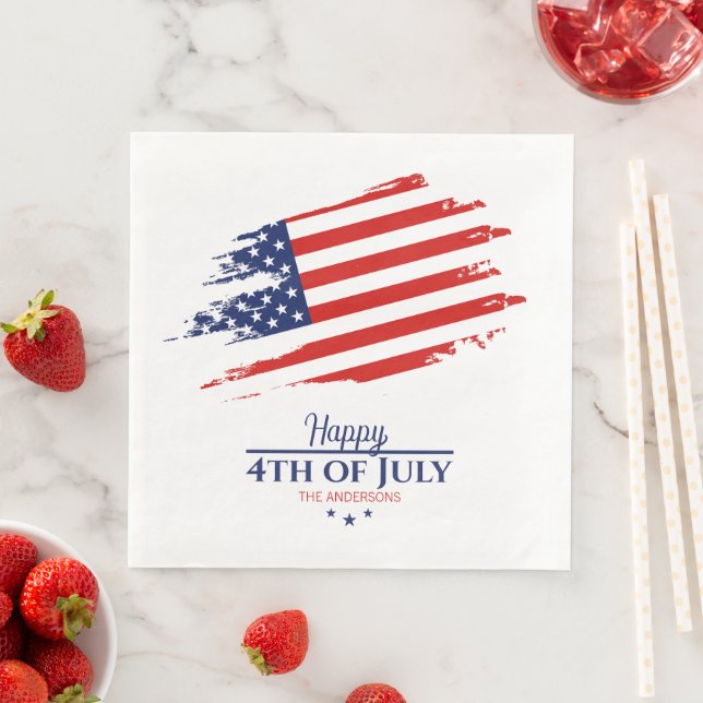 Grunge American Flag Happy 4th July ID1104 Napkin (Insitu)