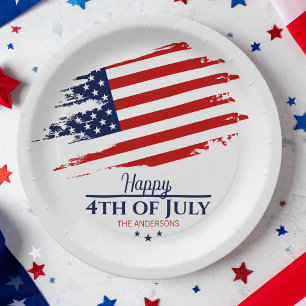 Grunge American Flag Happy 4th July ID1104 Paper Plate