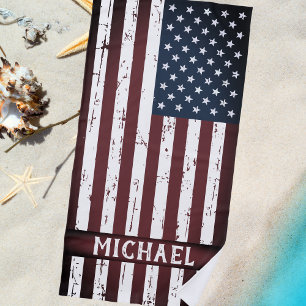 Grunge American Flag Personalised Patriotic Beach Towel